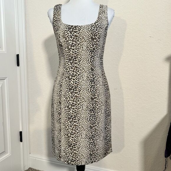 Moda INTL Women Size 6 Fully Lined Sheath Dress Leopard Print Sleeveless - Picture 1 of 6
